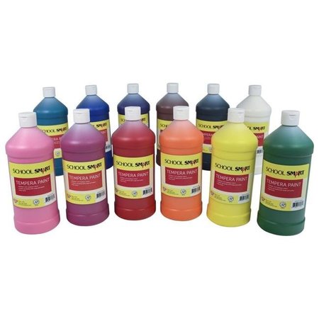 SCHOOL SMART School Smart 2002799 1 qt. Tempera Paint Set; Assorted Color - Set of 12 2002799